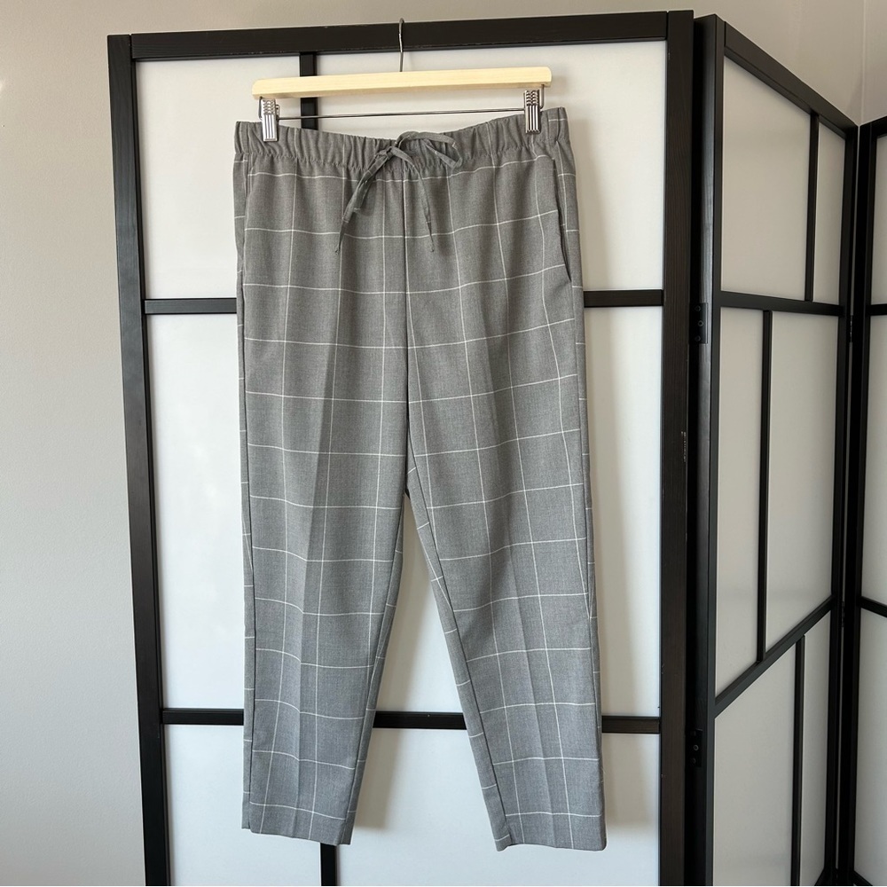 [M] C by One Grey & White Large Checker Polyester Drawstring Balloon Ankle Pant